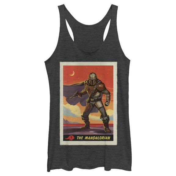 Women's Star Wars: The Mandalorian Trading Card  Racerback Tank Top Black Heather X Small