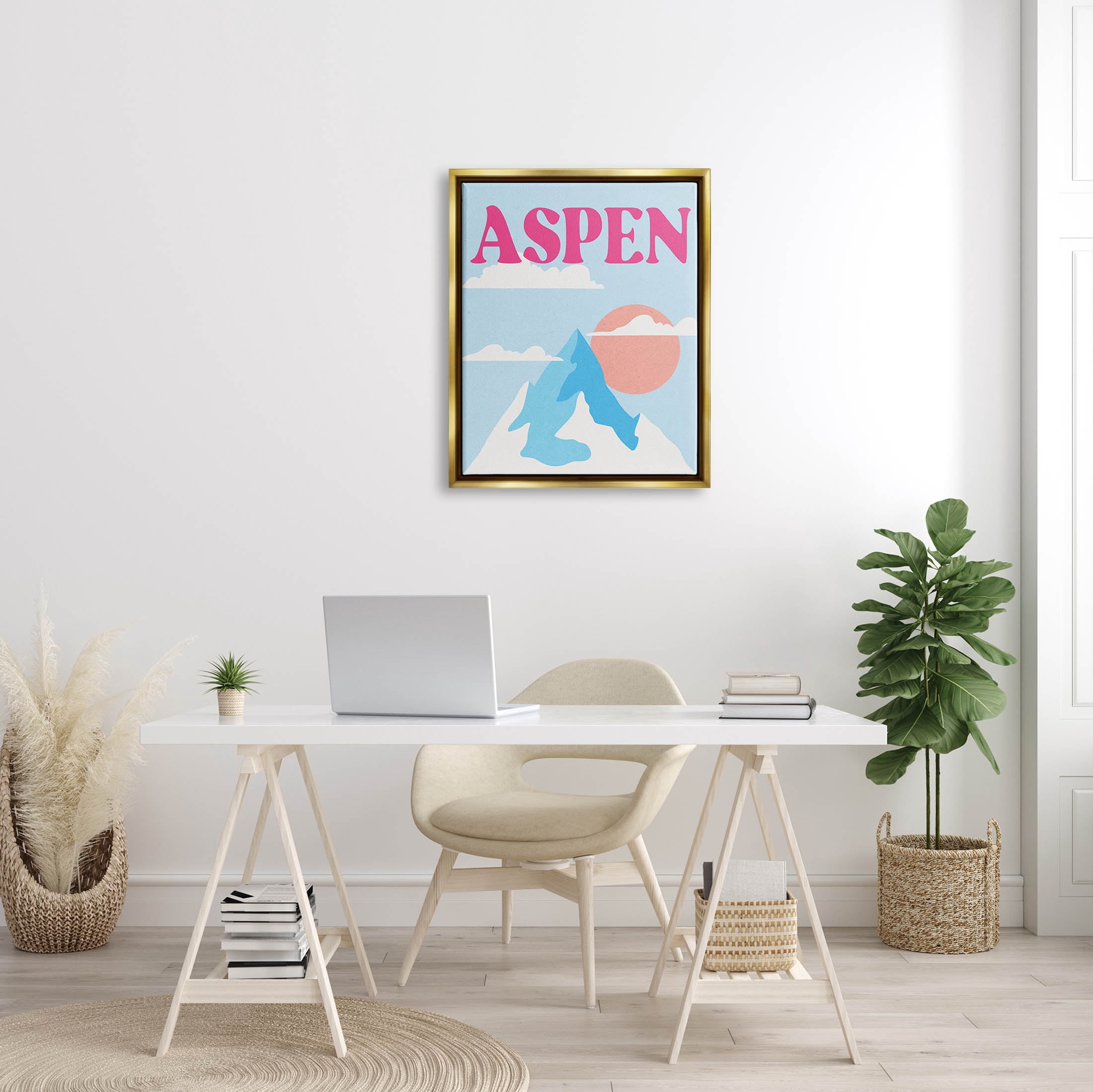 Stupell Industries Aspen Snowy Mountain Peak Graphic Art Metallic Gold Floating Framed Canvas Print Wall Art, Design by Lil' Rue