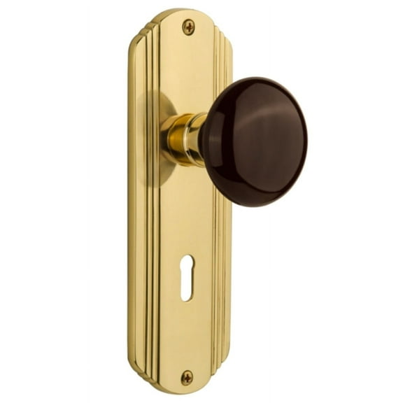 Nostalgic Warehouse Decbrn_Sd_Kh Vintage Brown Porcelain Single Dummy Door Knob - Brass