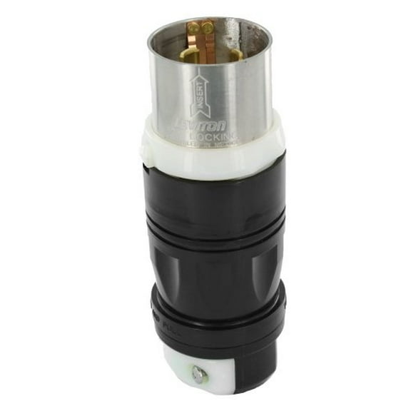 leviton 3765c 50amp, 250v dc/600v ac, non-nema, 3p, 4w, black & white locking plug, industrial grade, grounding - black-white