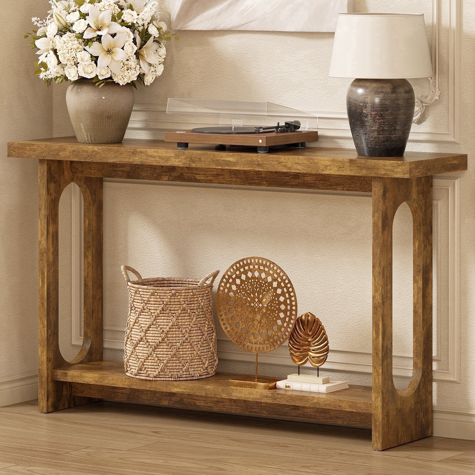 Walker Edison Magnolia Metal X Console Table, White Oak - Walmart.com
