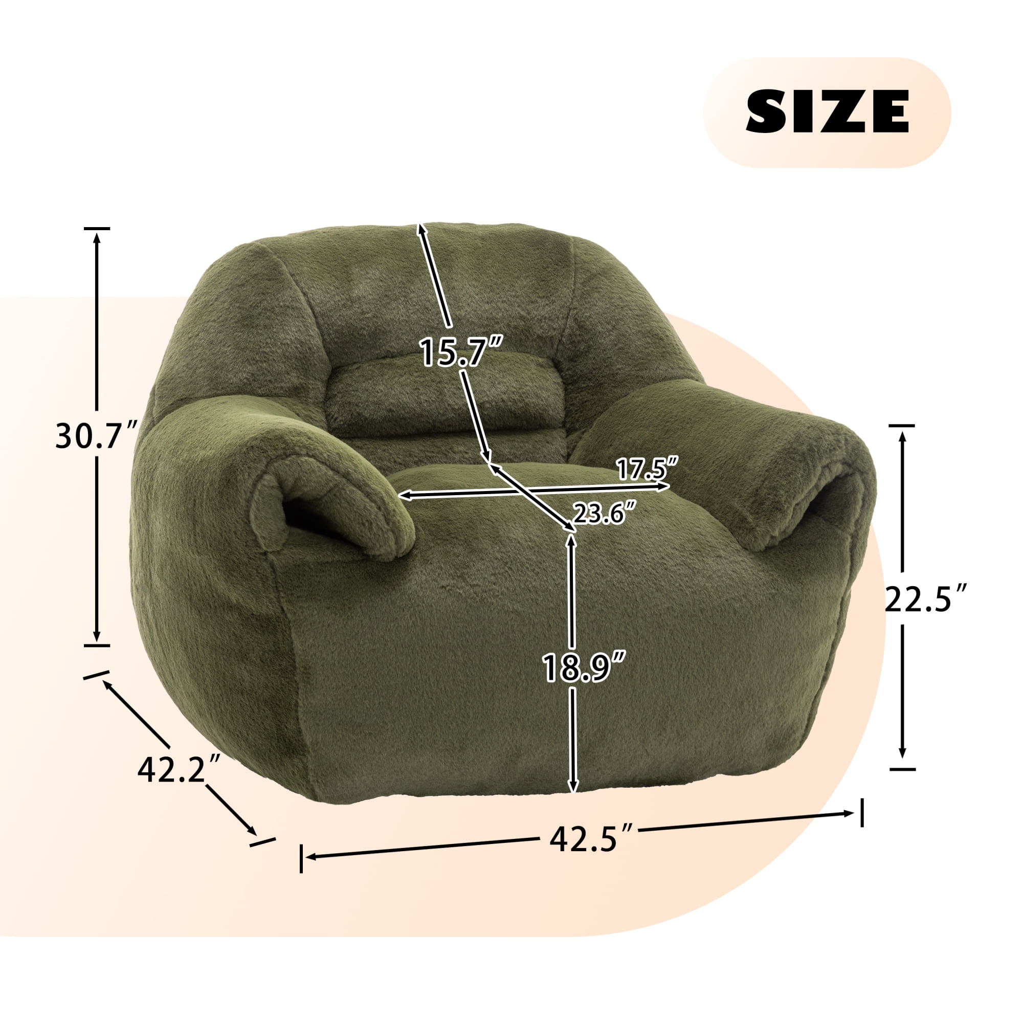 Jopath Bean Bag Chair, Comfy Bean Bag Sofa Faux Fur Bean Bag Chair For Adults And Kids, Stuffed Floor Sofa For Living Room, Bedroom, Apartment
