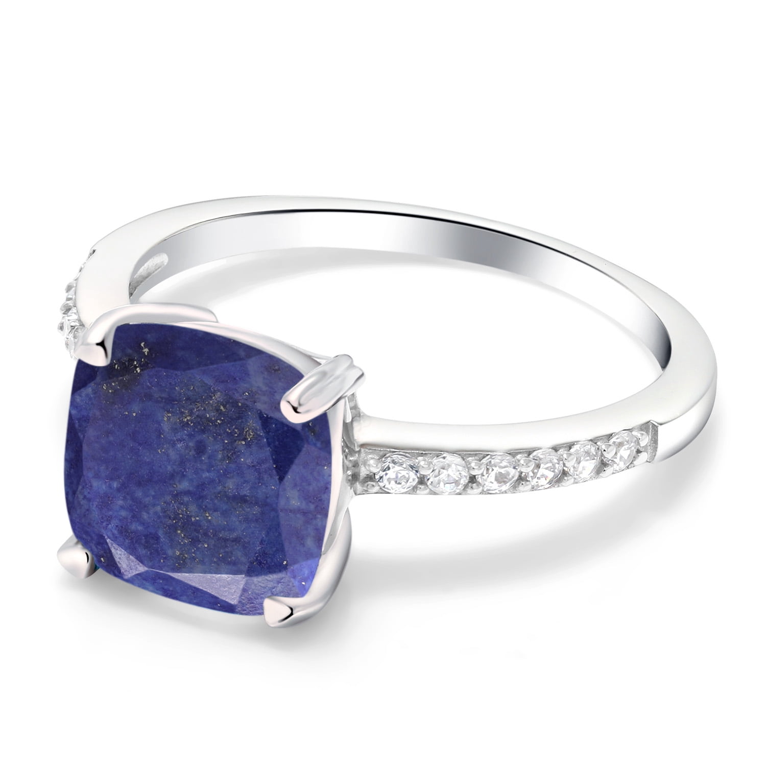 Gem Stone King 2.12 Ct Cushion Blue Lapis 925 Sterling Silver Ring
