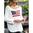 thumbnail image 3 of Elippeo Women's Spring Autumn Knit Sweater Long Sleeve Crewneck Flag Print Loose Fitting Knitwear, 3 of 8