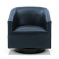 thumbnail image 3 of Swivel Accent Chair, Round Barrel Chiar with Wood Base, PU Upholstered Armchair Sofa Chair with High Density Foam Cushion, Comfy Lounge Chair for Living Room, Bedroom, Blue PU, 3 of 7