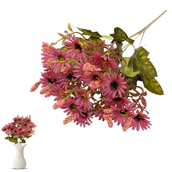 European High Grade Hydrangea Decoration, Fuchsia Daisy Artificial Flower Bouquet - 13in Simulation Floral Arrangement for Living Room/Wedding Decor, Home Entrance Decoration (A)