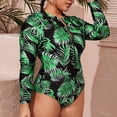 thumbnail image 2 of Women's Fashion Long Sleeve Printed Onepiece Zip Conservative Plus Size Swimsuit, 2 of 5