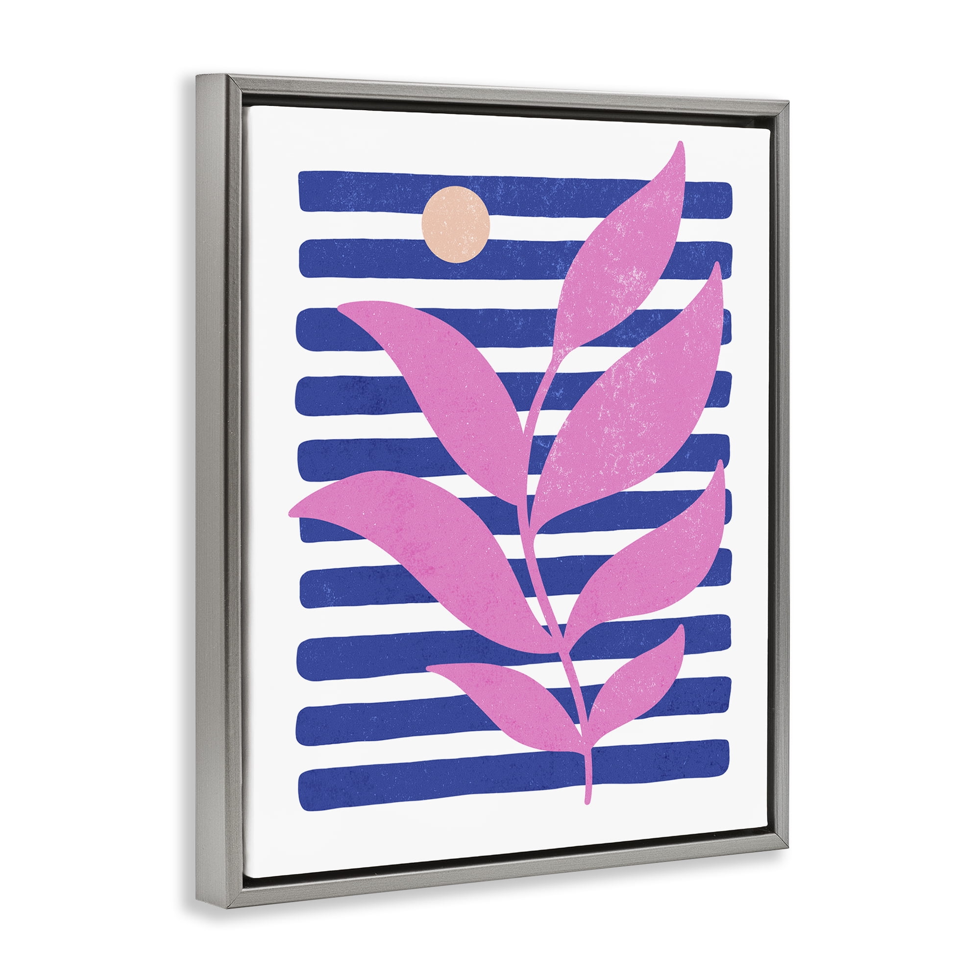 Stupell Industries Sunrise Sprig on Stripes Abstract Painting Gray Floater Framed Canvas Art Print Wall Art, 25 x 31