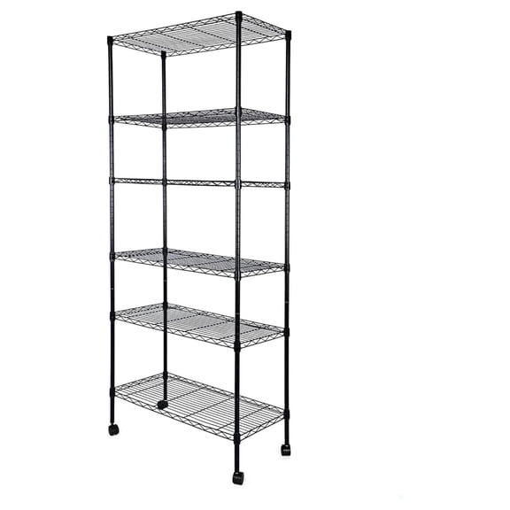 6-Tier Shelving Units, 29.92'' W x 13.98'' D x 71.65'' H Adjustable Wire Shelving with Hanging and Wheels, Black