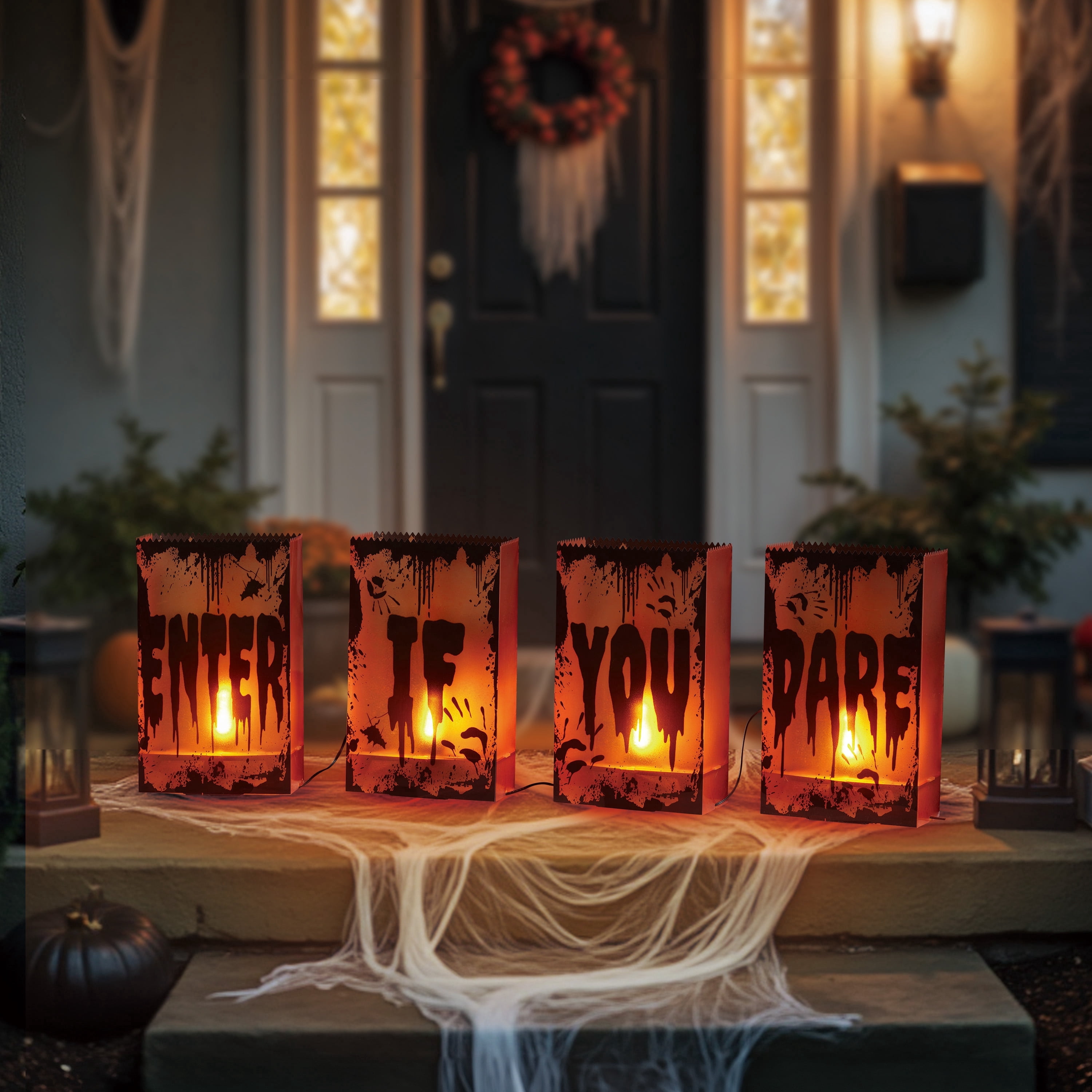 Indoor/Outdoor LED Enter if You Dare Flickering Luminary Lights, Orange, 4.5', Halloween by Way To Celebrate