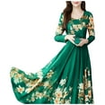thumbnail image 2 of iopqo summer dress fashion women long sleeve long dress ladies floral print a-line dress long sleeve maxi dress crew neck green, 2 of 5
