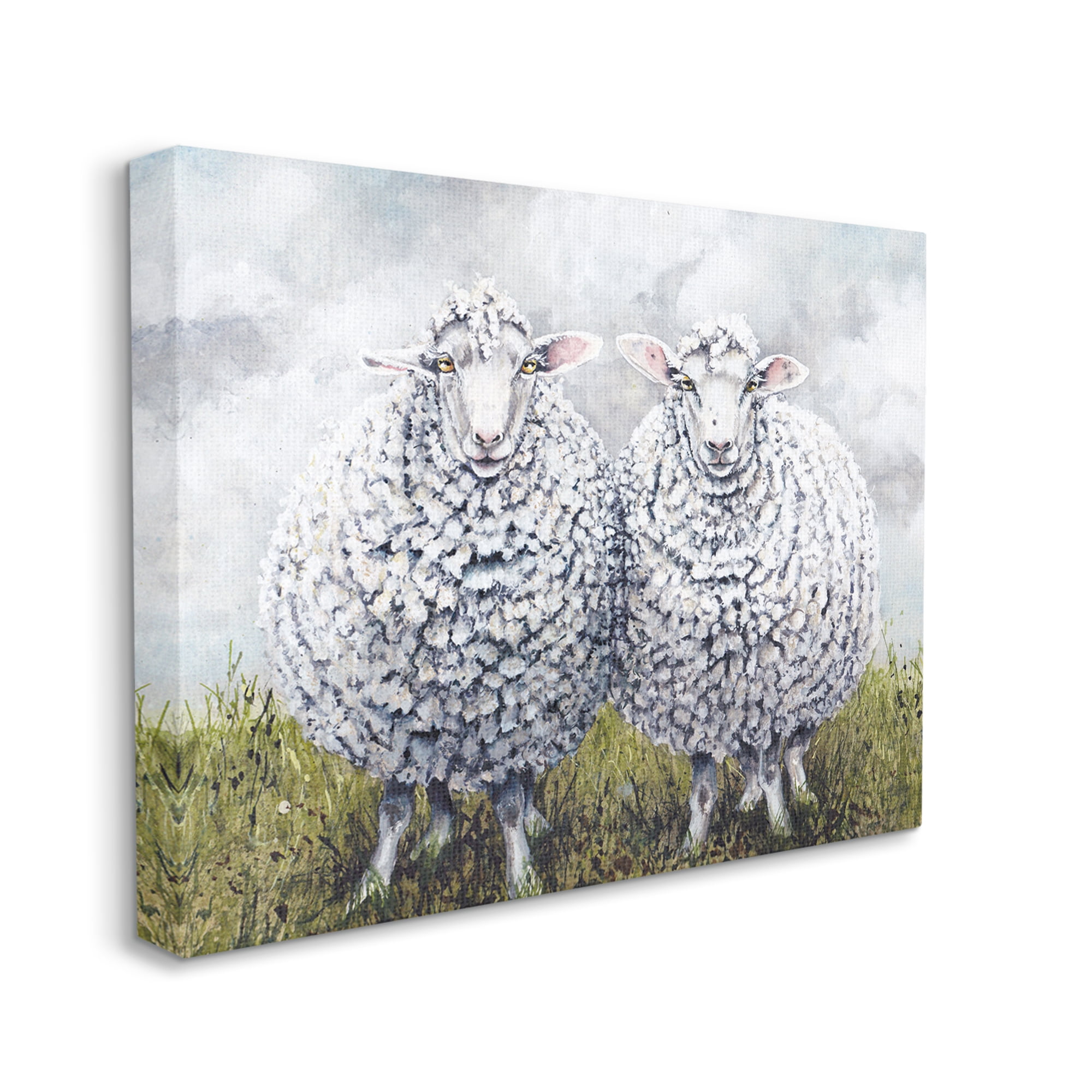 Stupell Industries Sheep Duo Farm Landscape Animals & Insects Painting Gallery Wrapped Canvas Print Wall Art, 40 x 30