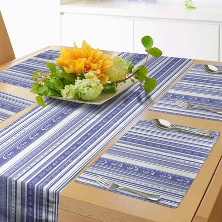 

Striped Table Runner & Placemats Nautical Anchors and Tape Motifs Sea Life Contrast Strips Maritime Art Set for Dining Table Decor Placemat 4 pcs + Runner 16 x72 Lilac Purple by Ambesonne