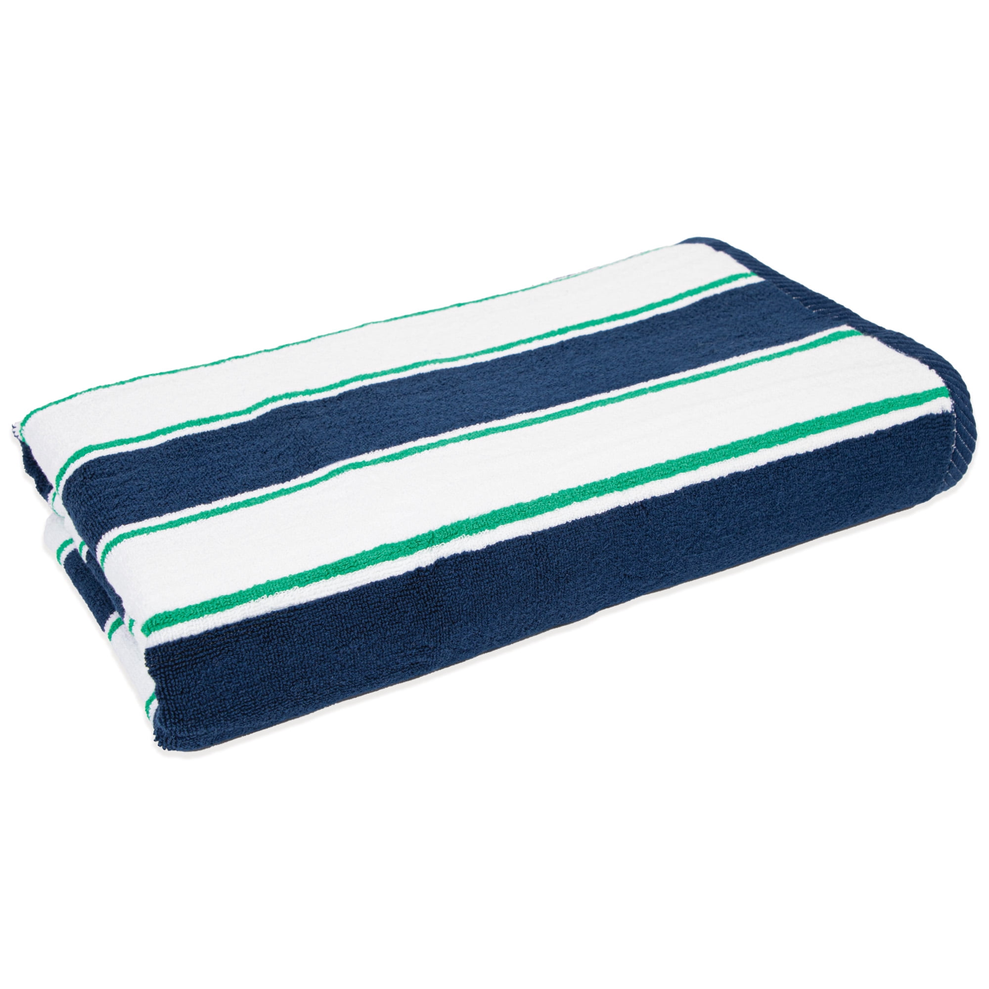 Aston & Arden Luxury Beach Towel, Oversized 35x70 in., Ultra Soft and Plush, Thick 600 GSM, Navy and Green Pinstripes