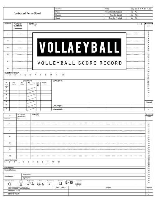 Volleyball Score Record : Volleyball Game Record Book, Volleyball Score ...