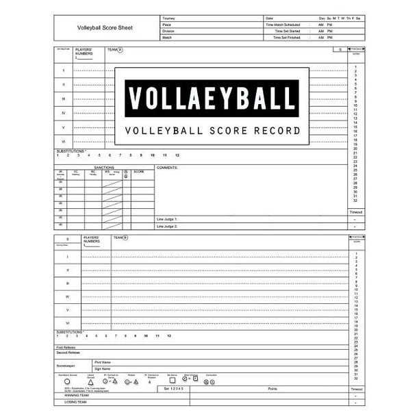 Volleyball Score Record : Volleyball Game Record Book, Volleyball Score ...