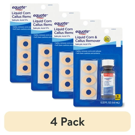 (4 pack) Equate Liquid Corn & Callus Remover with 3 Cushions, 0.33 fl oz, Compare to Dr Scholl's® Liquid Corn/Callus Remover