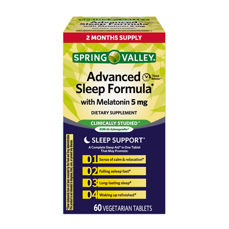 Spring Valley Advanced Sleep Formula* with Melatonin 5 mg Vegetarian Tablets, 60 Ct