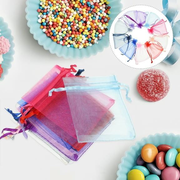 ETEREAUTY Drawstring Mesh Bags Assorted Colors for Small Item Storage 100Pcs