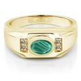 thumbnail image 2 of Gem Stone King Men's 18K Yellow Gold Plated Silver Green Malachite and White Diamond Ring (2.13 Cttw, Gemstone Birthstone, Oval 8X6MM,, Size 9), 2 of 3