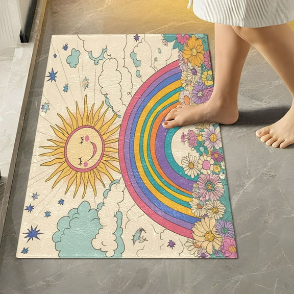 Yayeee Bath Rug for Bathroom Floor Non Slip Rectangle Fluffy Soft Absorbent Mat, 16"x24", Beige Rainbow