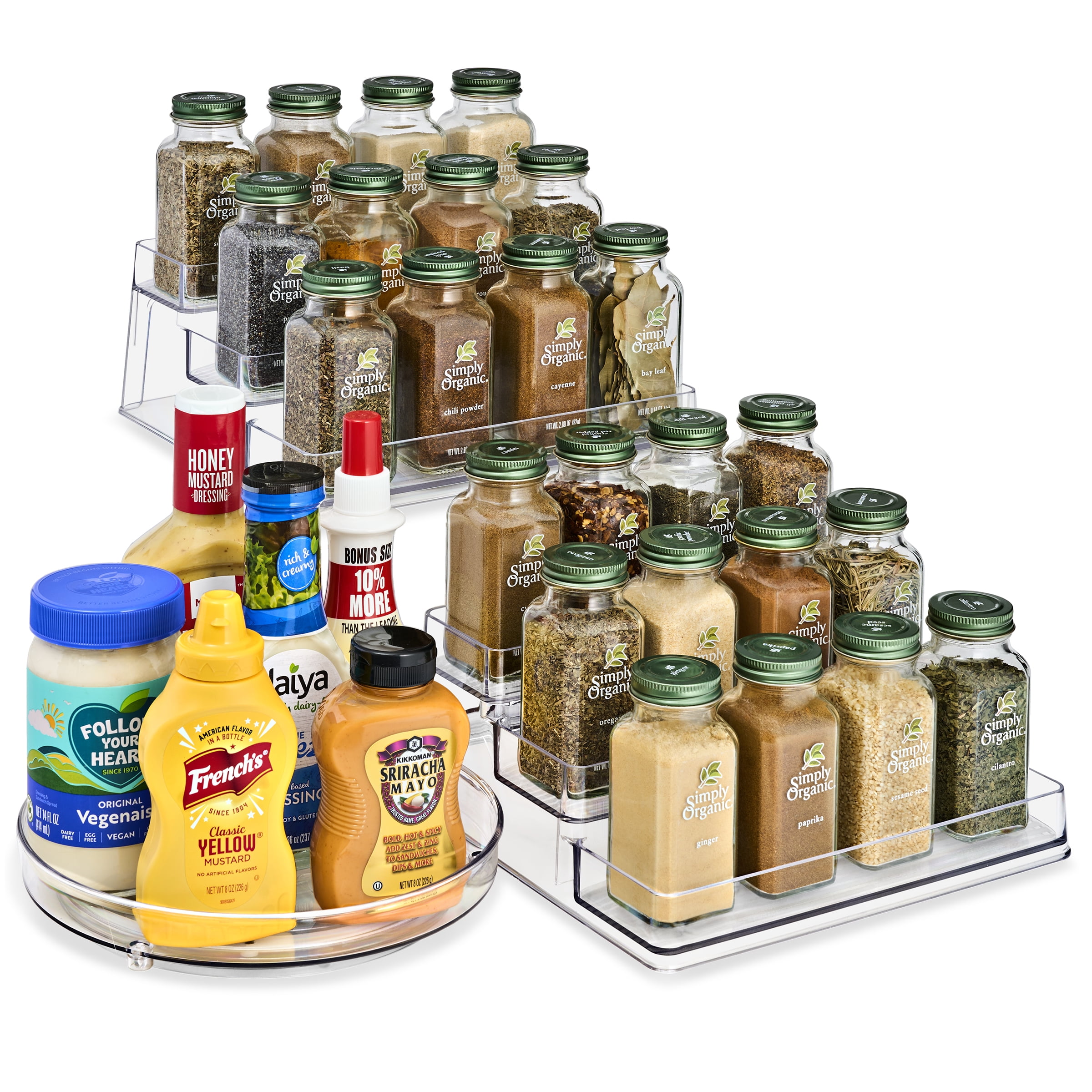 Sorbus Clear Acrylic 3 Tier Spice Rack Set, 2 Pack with 9" Lazy Susan, Kitchen Pantry Storage