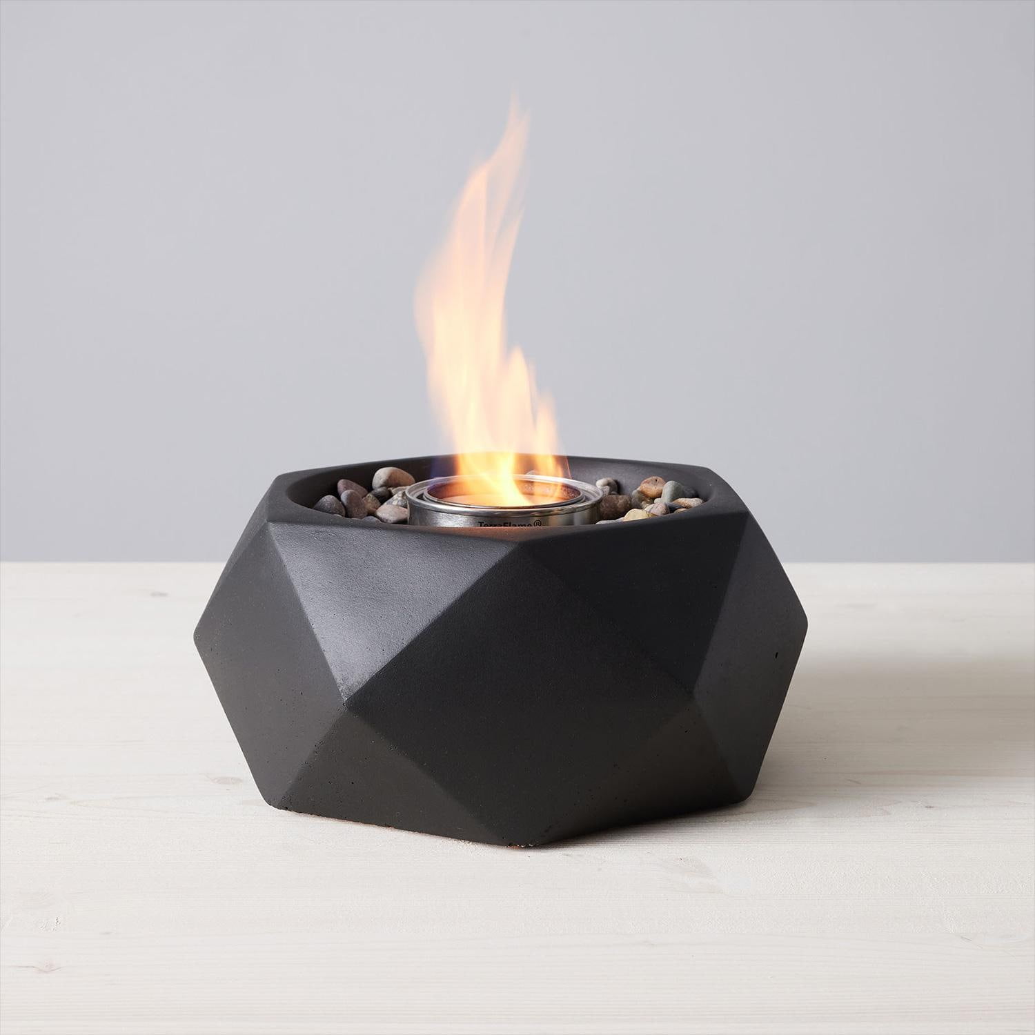 TerraFlame Geo Table Top Fire Bowl Gel Fuel Stone Cast Comex Black