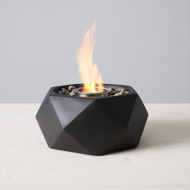 TerraFlame Geo Table Top Fire Bowl Gel Fuel Stone Cast Comex Black