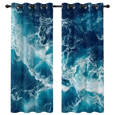 Ocean Waves Blackout Curtains 84 Inches Long Modern Nautical Dark Blue Ocean Waves Thermal Insulated Room Darkening Drapes with Grommets for Living Room 42 W x 84 L 2 Panels