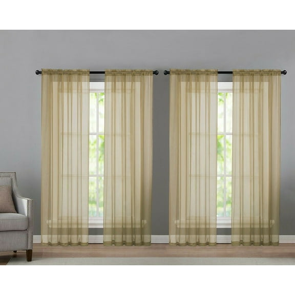 4 Pack Basic Home Rod Pocket Sheer Voile Window Curtains - Gold