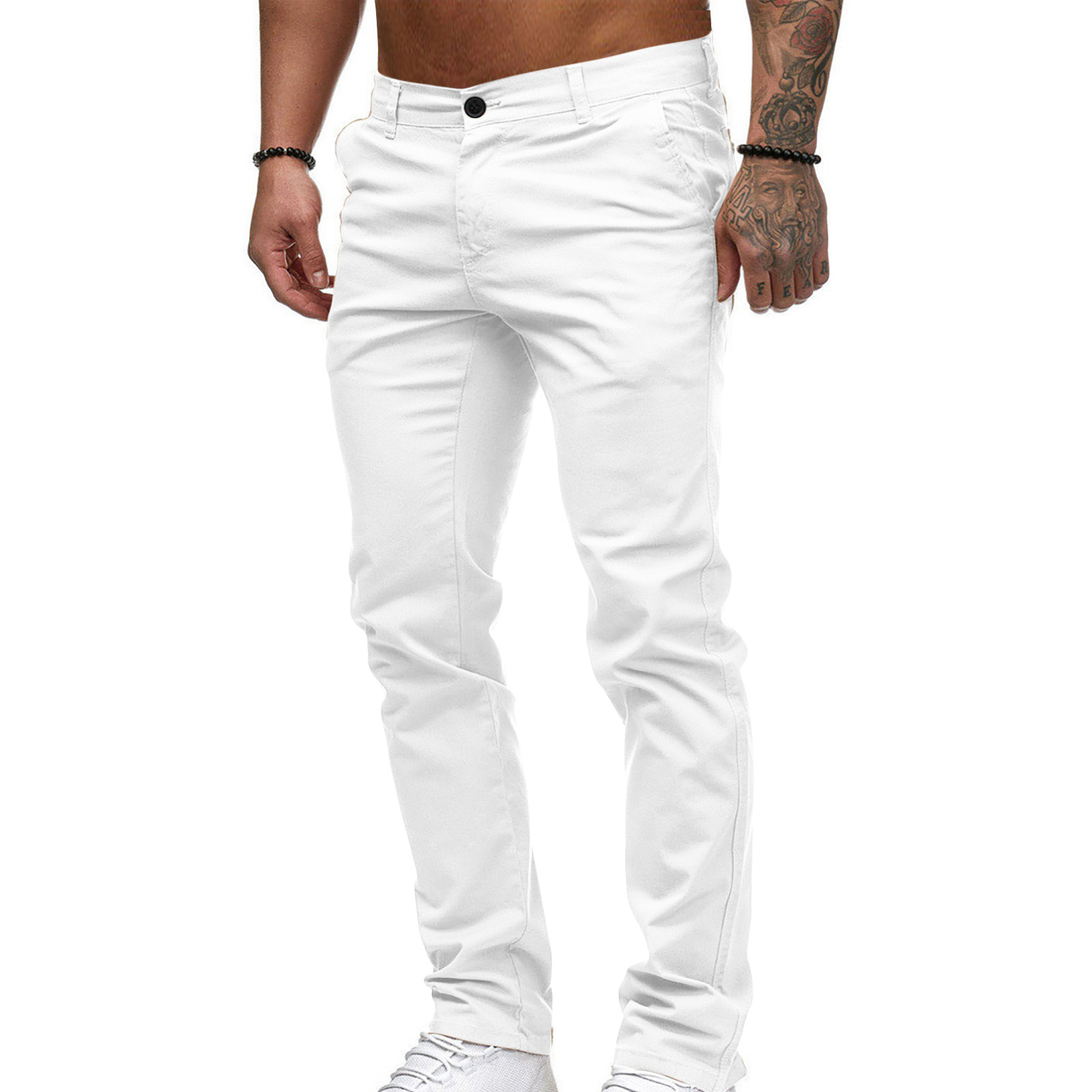DeHolifer Mens Casual Chinos Pants Cotton Slacks Elastic Waistband Classic Fit Flat Front Khaki Pant White 4XL - image 2 of 5