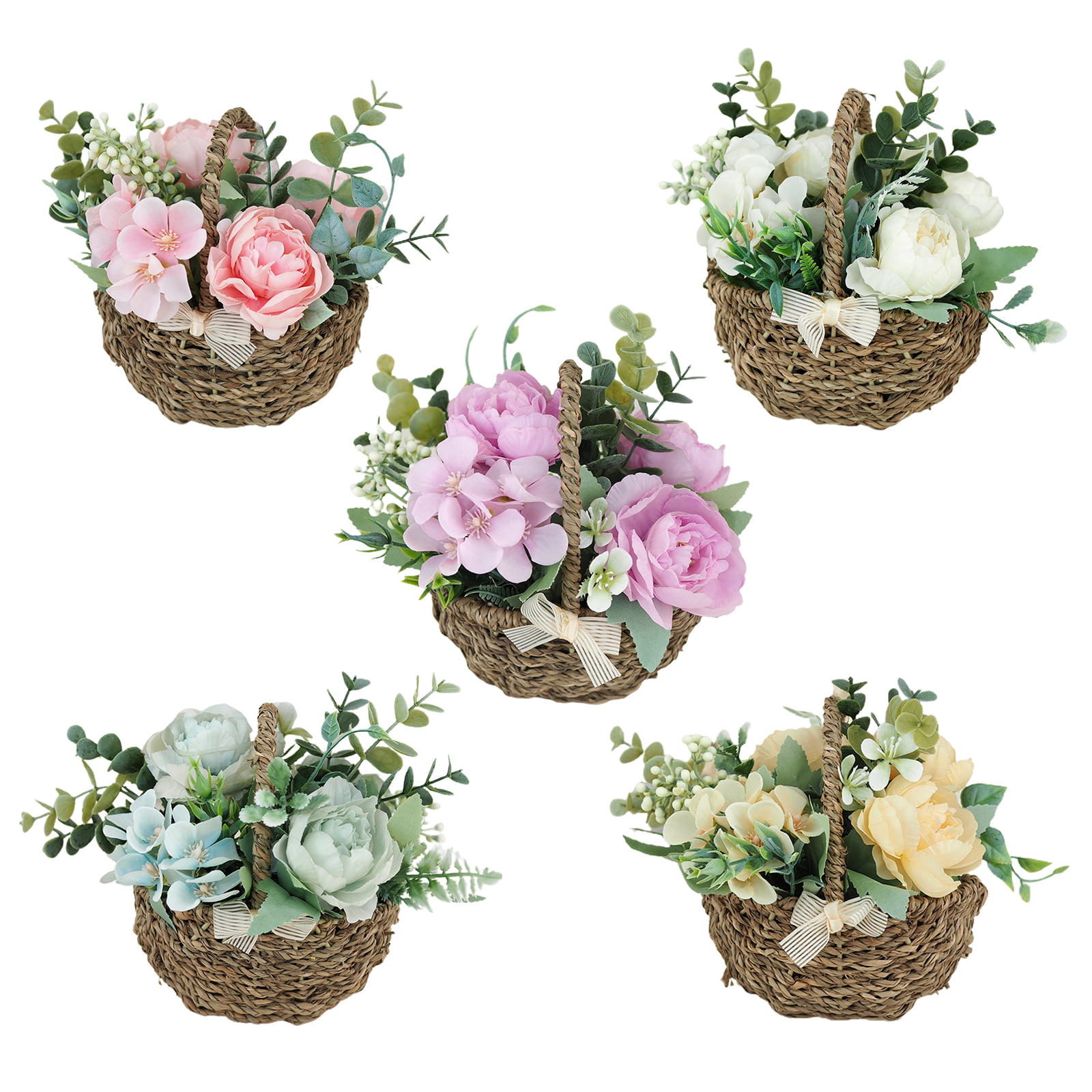 Miniature Mini Basket Bouquet Flower Arrangement Decor Bamboo Weaving Craft  Home