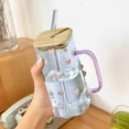 thumbnail image 4 of 13.4oz Square Glass Cup with Handle Bamboo Lid and Straw,Glass Tumbler,Iced Coffee Cups Hot/Cold Drinks（Pink Heart）, 4 of 5