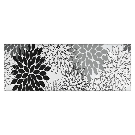 Black Floral and Petal Pattern Kitchen Rug Mat,Kitchen Runner Rugs Non Skid Washable,Decorative Kitchen Floor Mats for Kitchen,Sink,Laundry,17"X47"