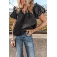 thumbnail image 5 of Women's Black Ruffled Puff Short Sleeve Loose Blouse - Casual Summer Top | [ZhiHiMeRi] | (US 12-14)L, 5 of 12