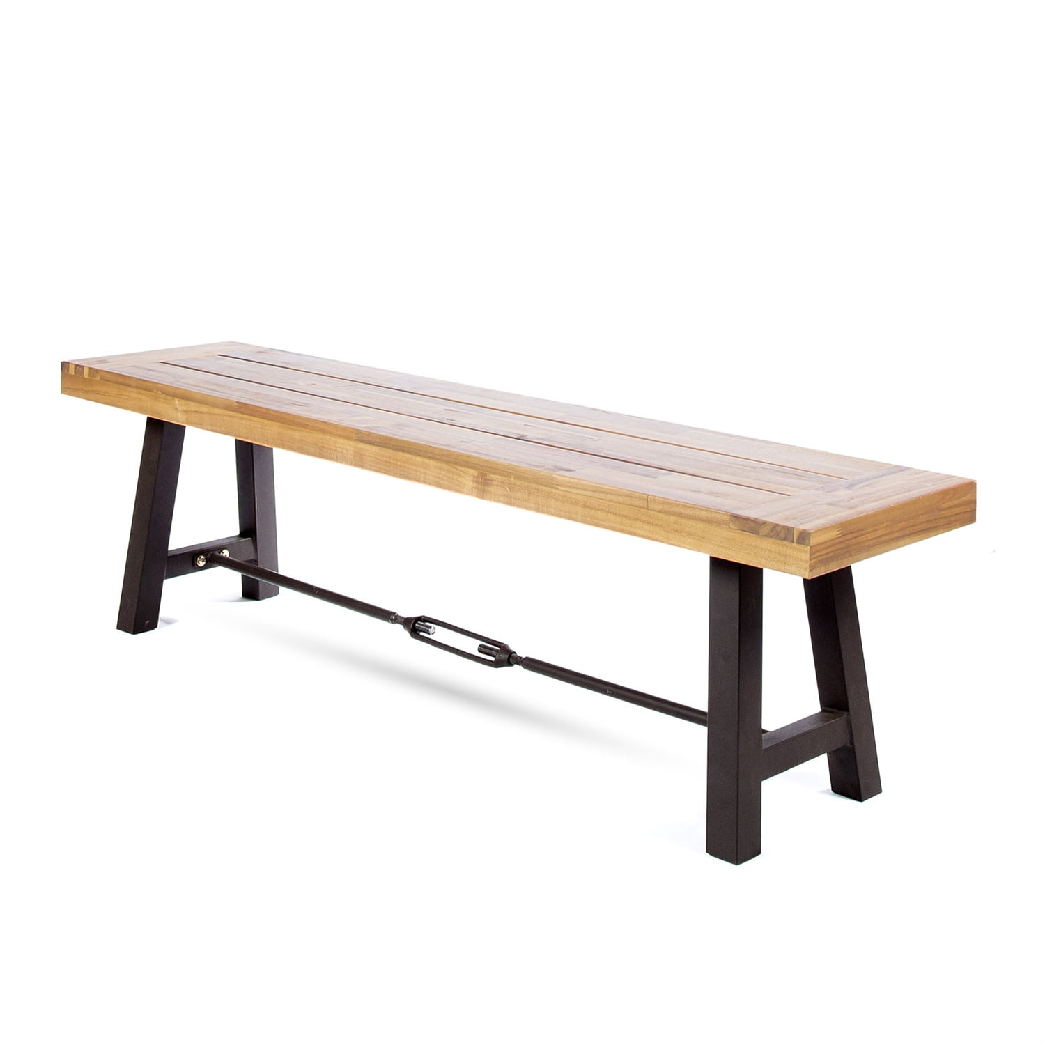 Kepooman Outdoor Acacia Wood Dining Bench, Patio Wooden Picnic Bench for Garden, Porch, Yard - Rustic Metal Kepooman Outdoor Acacia Wood Dining Bench, Patio Wooden Picnic Bench for Garden, Porch, Yard - Rustic Metal
