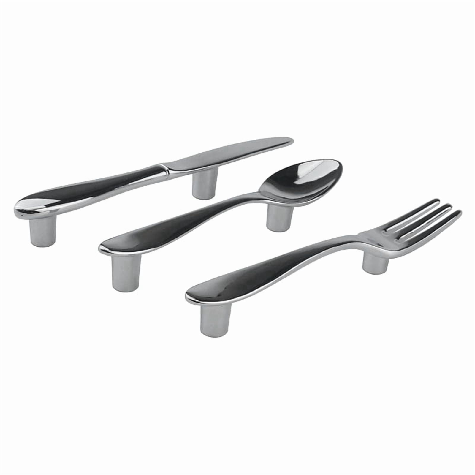 24 PCS Knife Spoon Fork Kitchen Cabinet Closet Drawer Pull Handles Knobs 3-Inch Center to Center (Silver)