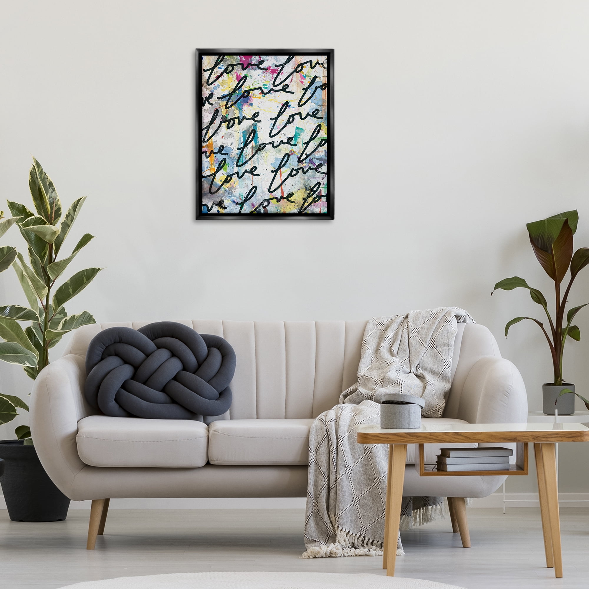 Stupell Industries Love Words Pattern Typography Painting Black Floater Framed Art Print Wall Art, 25 x 31