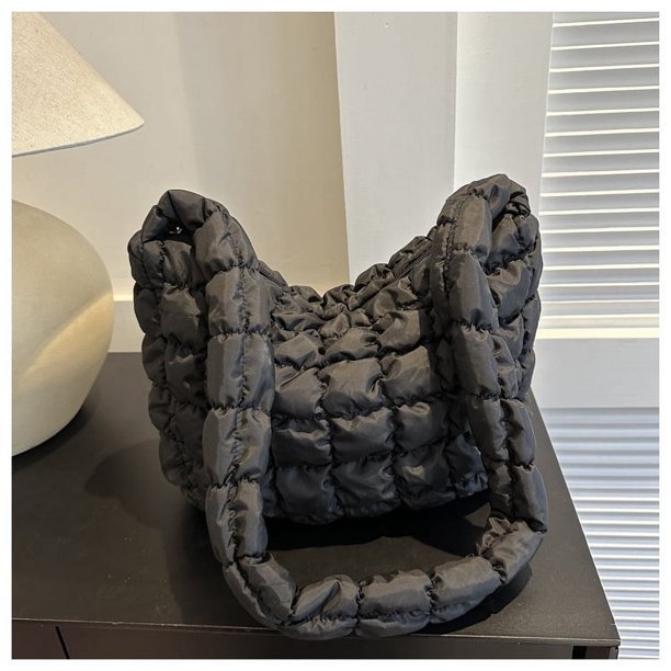 Bolso bandolera de un solo hombro para mujer, de algodón arrugado, de moda, nuevo estilo de invierno 2025, con hilo bordado, de gran capacidad, sencillo e informal.