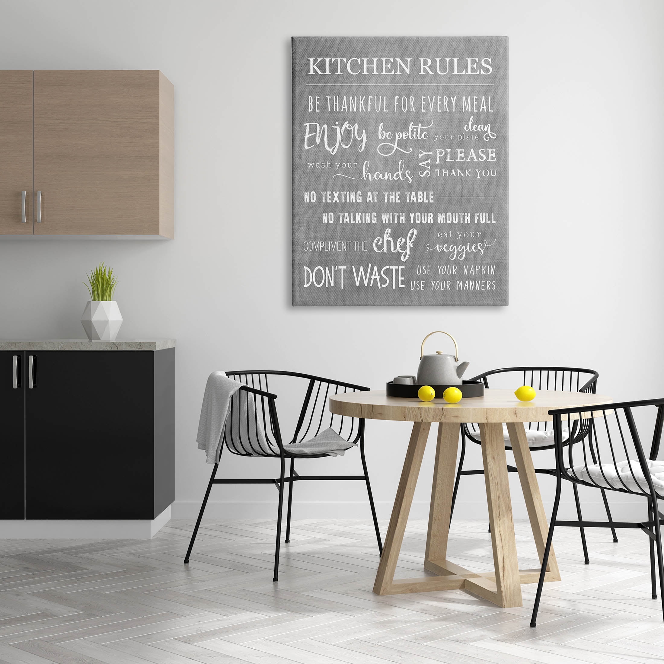 Kitchen Rules Rustic Grey List Typography Graphic Art Gallery Wrapped Canvas Print Wall Art