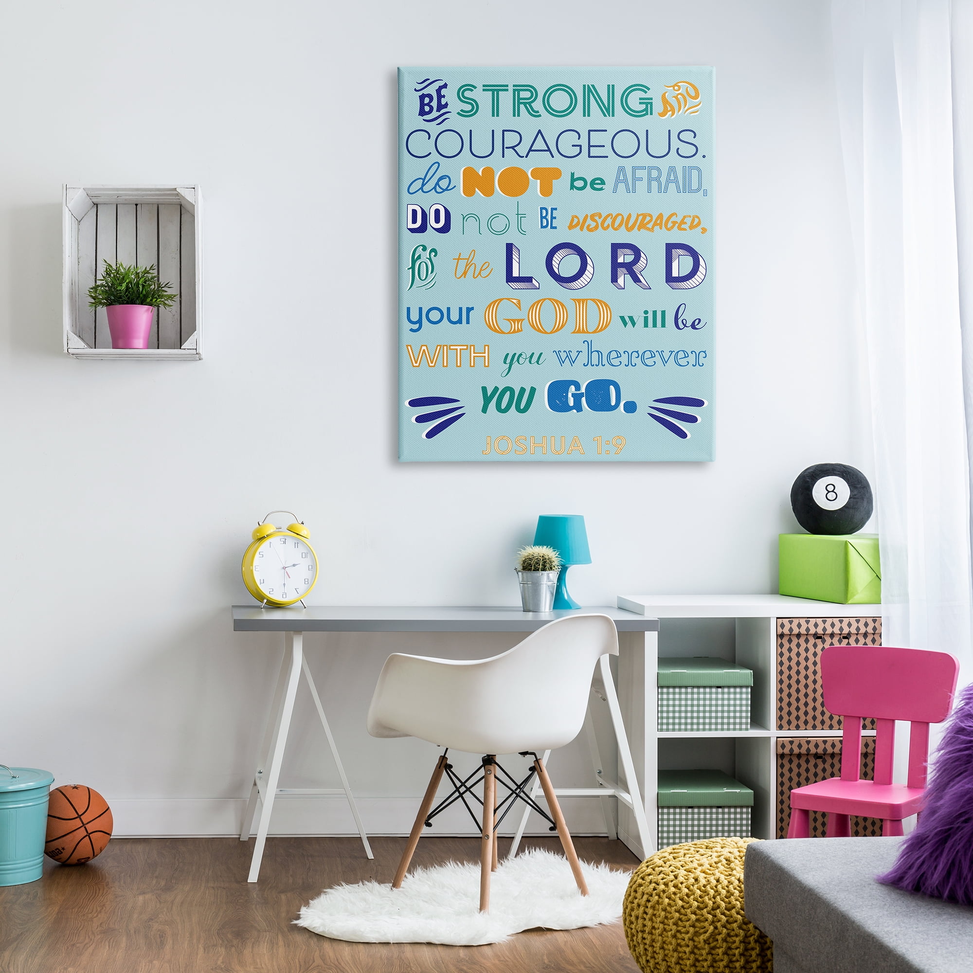 Stupell Industries Be Strong Religious Blue Orange Inspirational Word Design Canvas Wall Art by The Saturday Evening Post