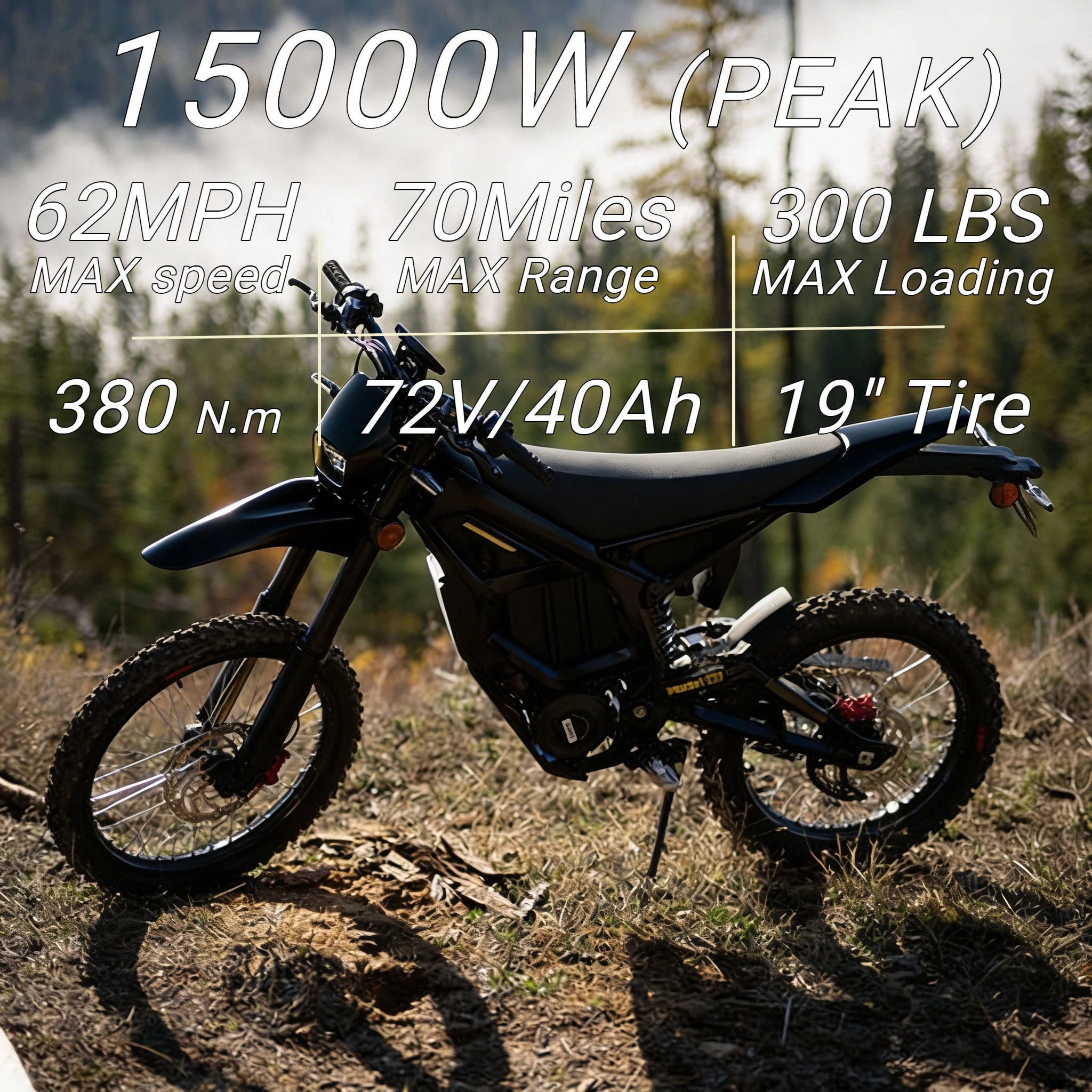 Freego Nova 5 PRO 72V/40Ah Electric Bicycle for Adults - 15000W Peak Mid‑Drive, 62MPH, Samsung 50S 8C Battery UL2849, Full Suspension, 19”/18” Wheels