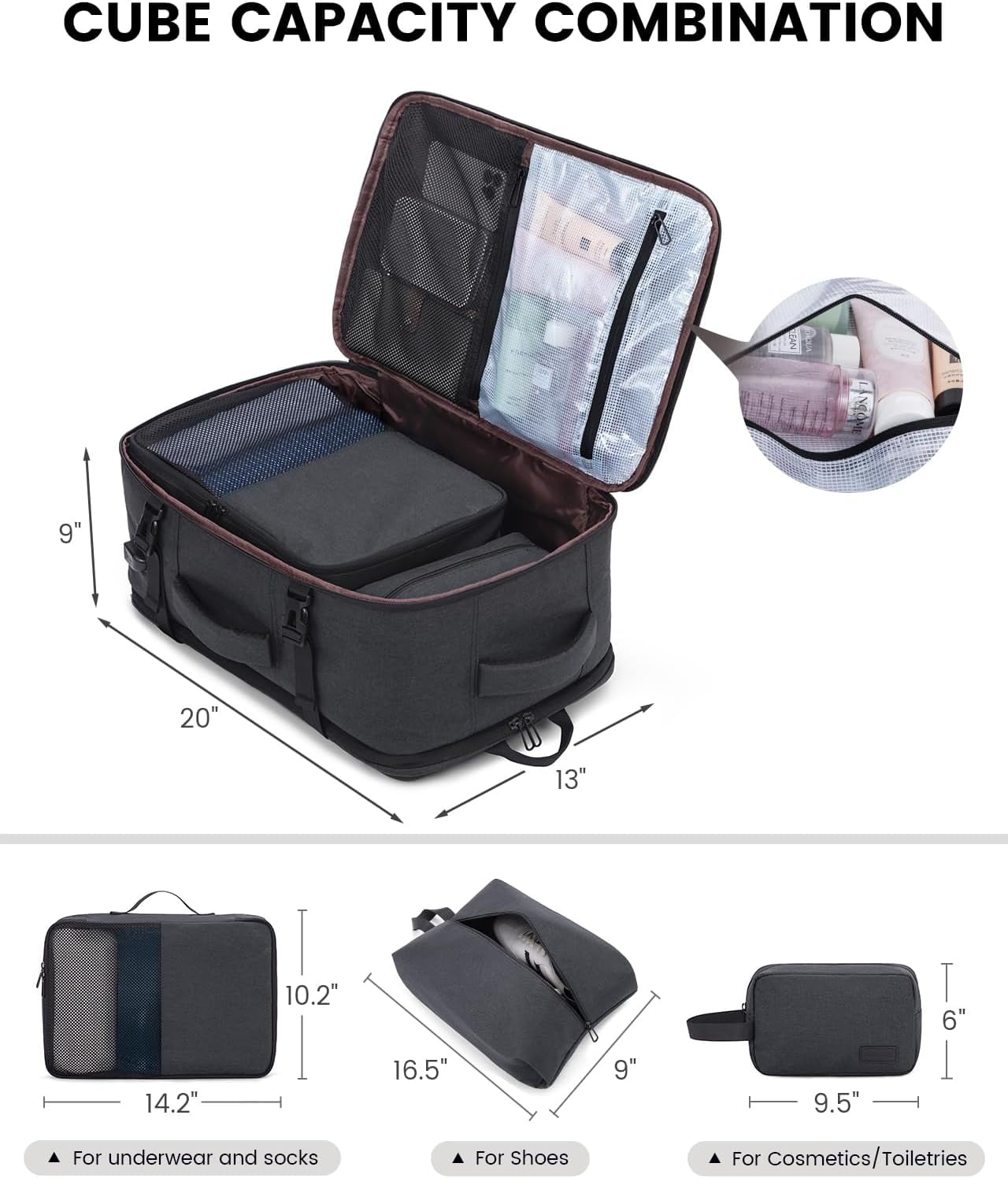 LOVEVOOK Travel Carry on Backpack, Large 40L Personal Item Travel Bag for Men & Women Flight Approved with 3 Packing Cubes, Suitcase Water Resistant Luggage Daypack Business Weekender Bag, Black