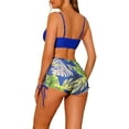 thumbnail image 3 of Women's Drawstring Push Up Bikini Sets Top, 2 Pieces Tropical Print High Waist Shorts Bathing Suits Large Royal Blue, 3 of 4