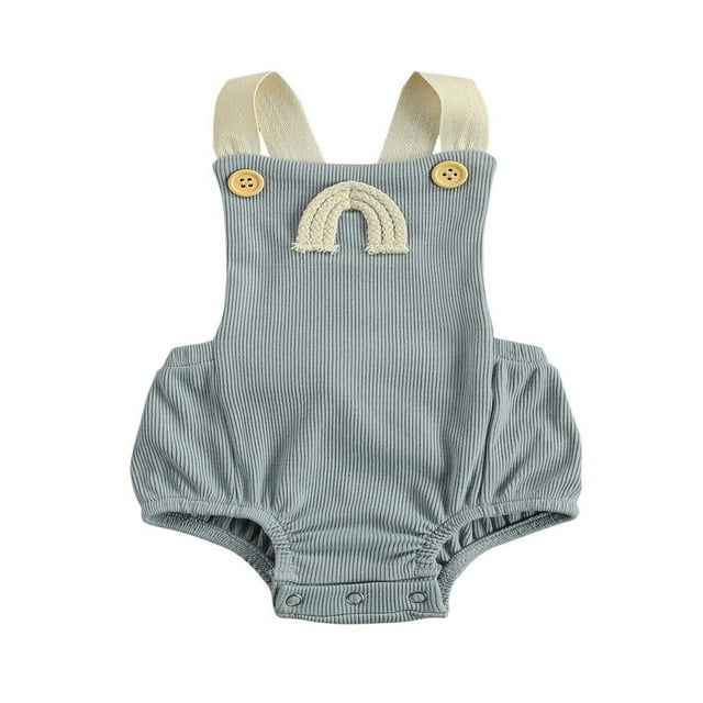 Newborn Baby Boys Girls Ribbed Sleeveless Rainbow Pattern Square Collar Button Romper Pink 3-6 Months