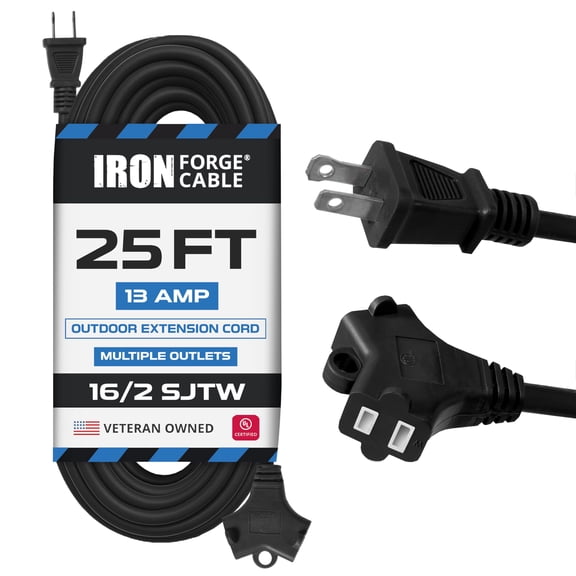 Iron Forge Cable 16 Gauge Medium Duty Black Extension Cord, 25 Ft - SJTW