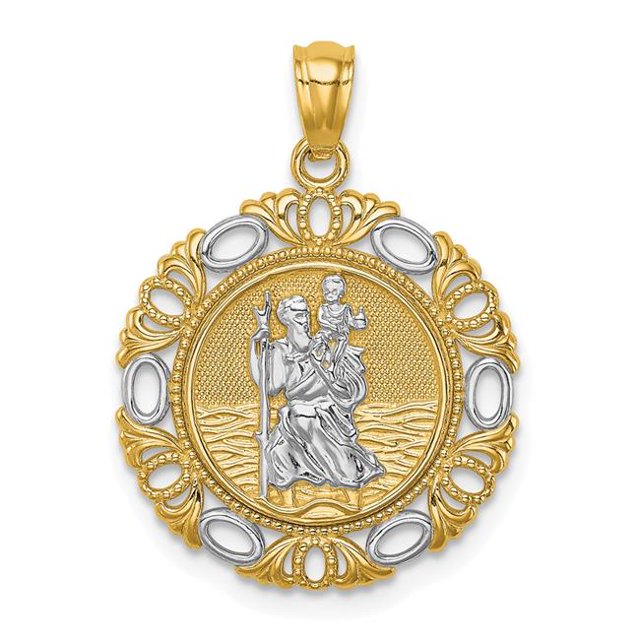Quality Gold C4714 14K Jaune & Rhodium avec Pendentif Médaille St. Christopher
