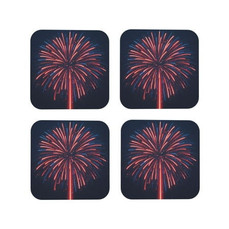 

Honeii Fireworks3 Print Leather Coaster Set of 4 Ideal for Safeguarding Your Furniture from Drinks Spills and Effortless Cleanup-Square