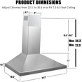 thumbnail image 5 of Range Hood 36-inch Wall Mount Vent Hood Stainless Steel Ducted/Ductless 3 Speed Exhaust Fan, 5 of 7