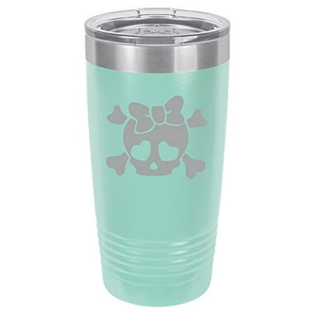 

Tumbler Stainless Steel Vacuum Insulated Travel Mug Heart Skull Bow (Teal 20 oz)